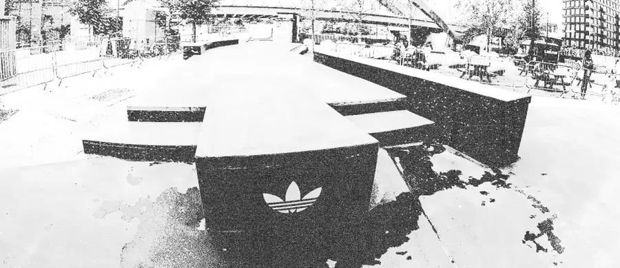 Black and white images of the Adidas skate ramp outside Aviva Studios