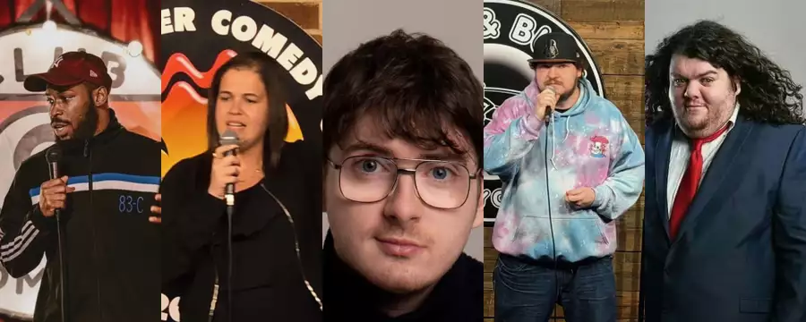 Composite image of the five performers at Crippled With Laughter
