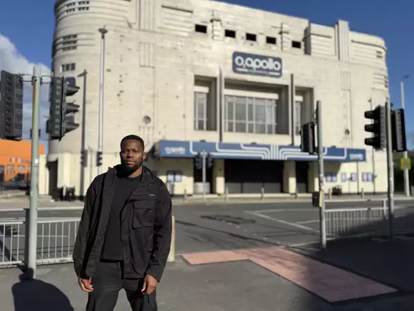 Griot Gabriel stood outside the O2 Apollo