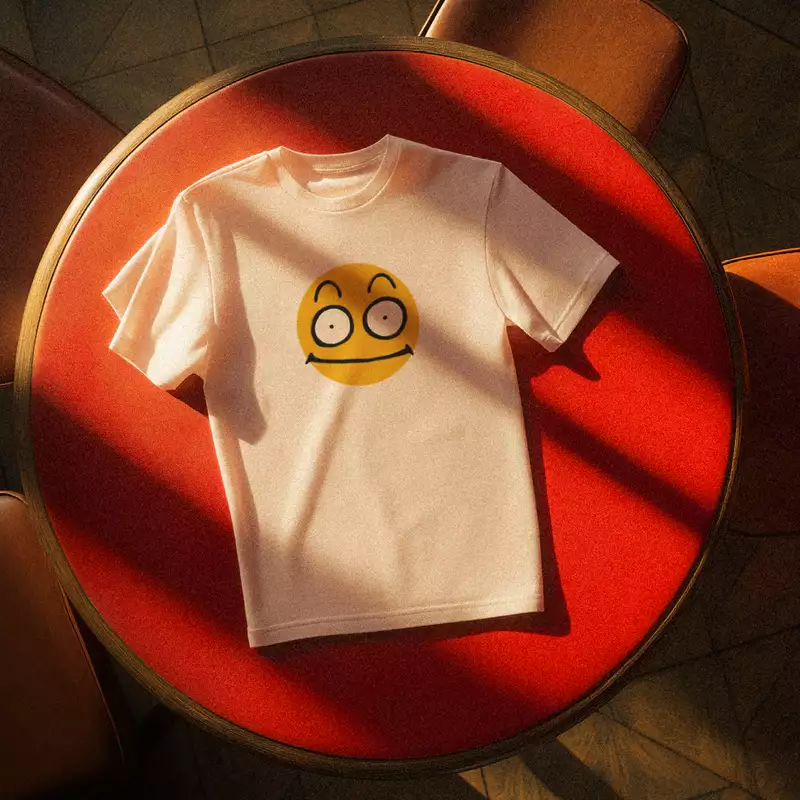 A white t-shirt on a red table