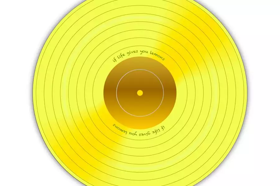 Illustration of a lemon-coloured vinyl which says 'If life gives you lemons' around the middle. The background is white.