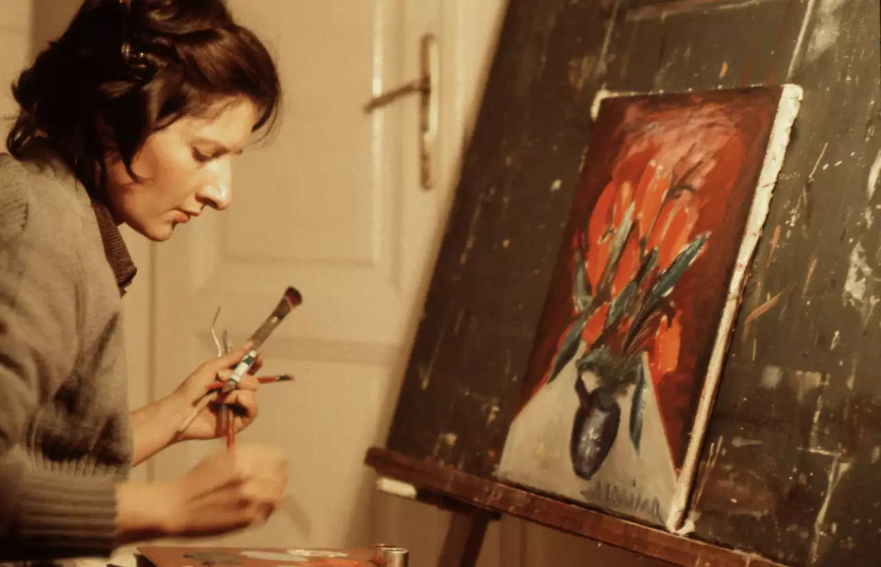 Marina Abramović painting in her studio