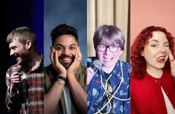 Composite of four performers at Crippled with Laughter