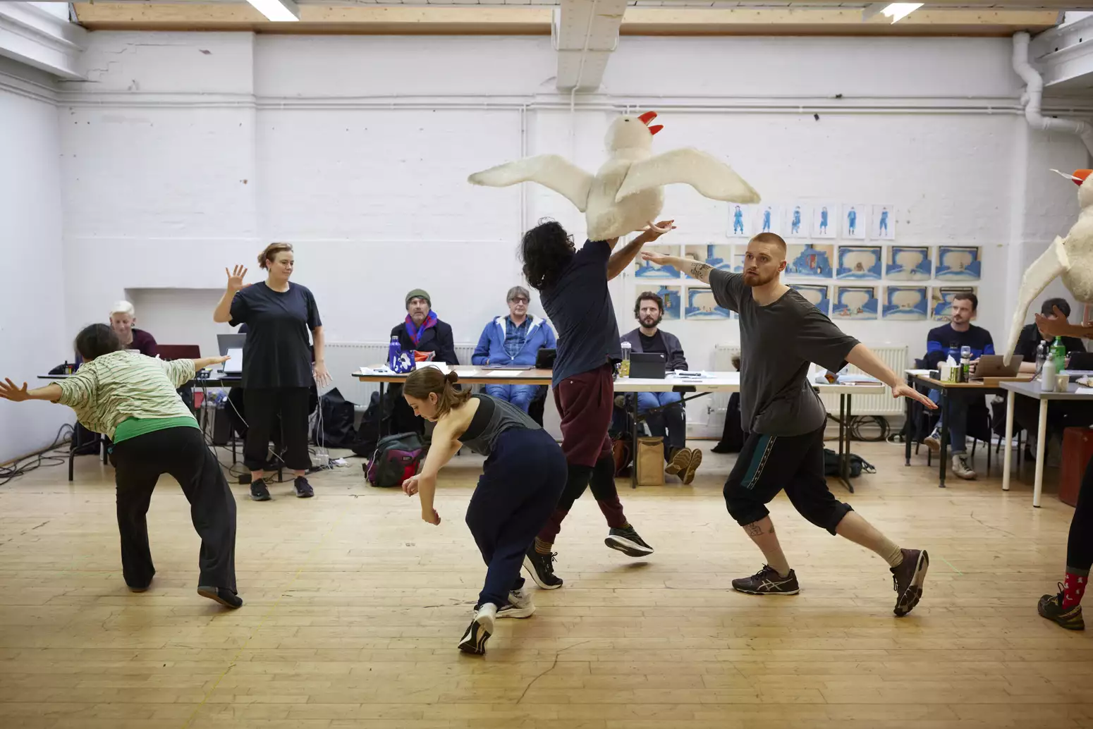 Lost and Found performers dancing with puppet seagulls