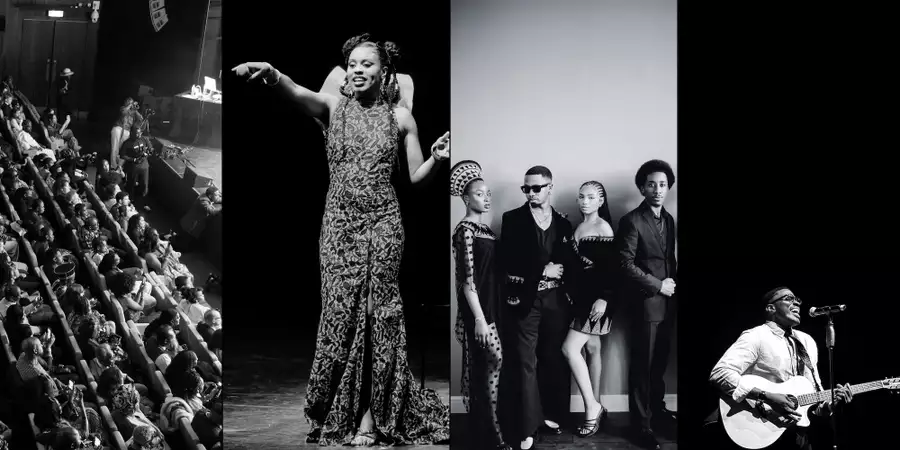 Black and white composite image of performers at Homegrown