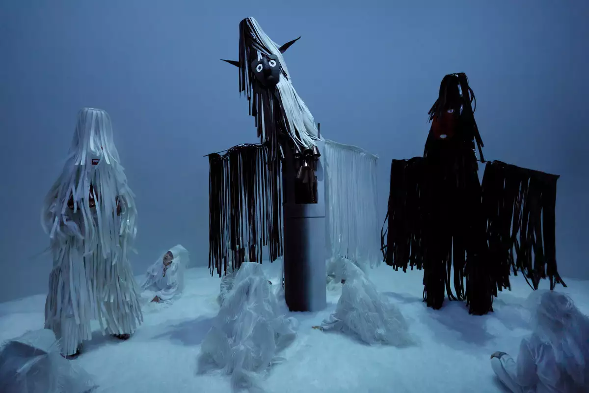 Daisy Dancer, Owen Gaynor, Yue Ying Ho, Lewys Holt, Tom Halls, Kennady Brim, Neil Jacob and Jack Trotter in Marina Abramović's Balkan Erotic Epic