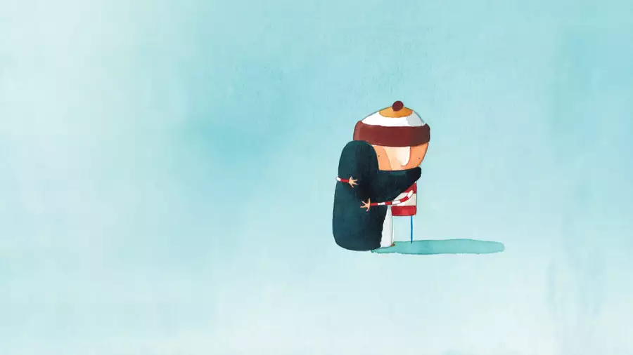 Illustration of a boy and penguin hugging by Oliver Jeffers