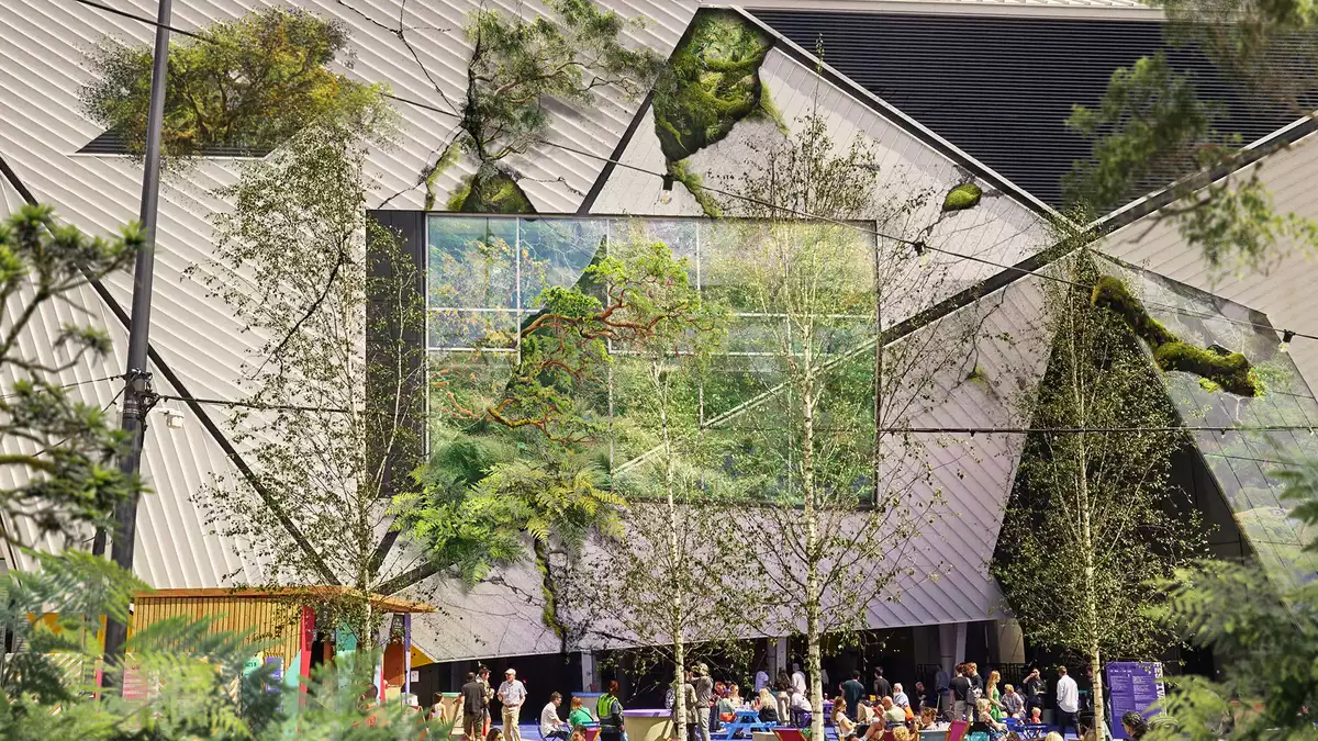 Aviva Studios x Trespass with vines and greenery covering the building