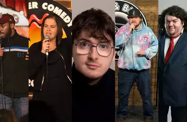 Composite image of the five performers at Crippled With Laughter