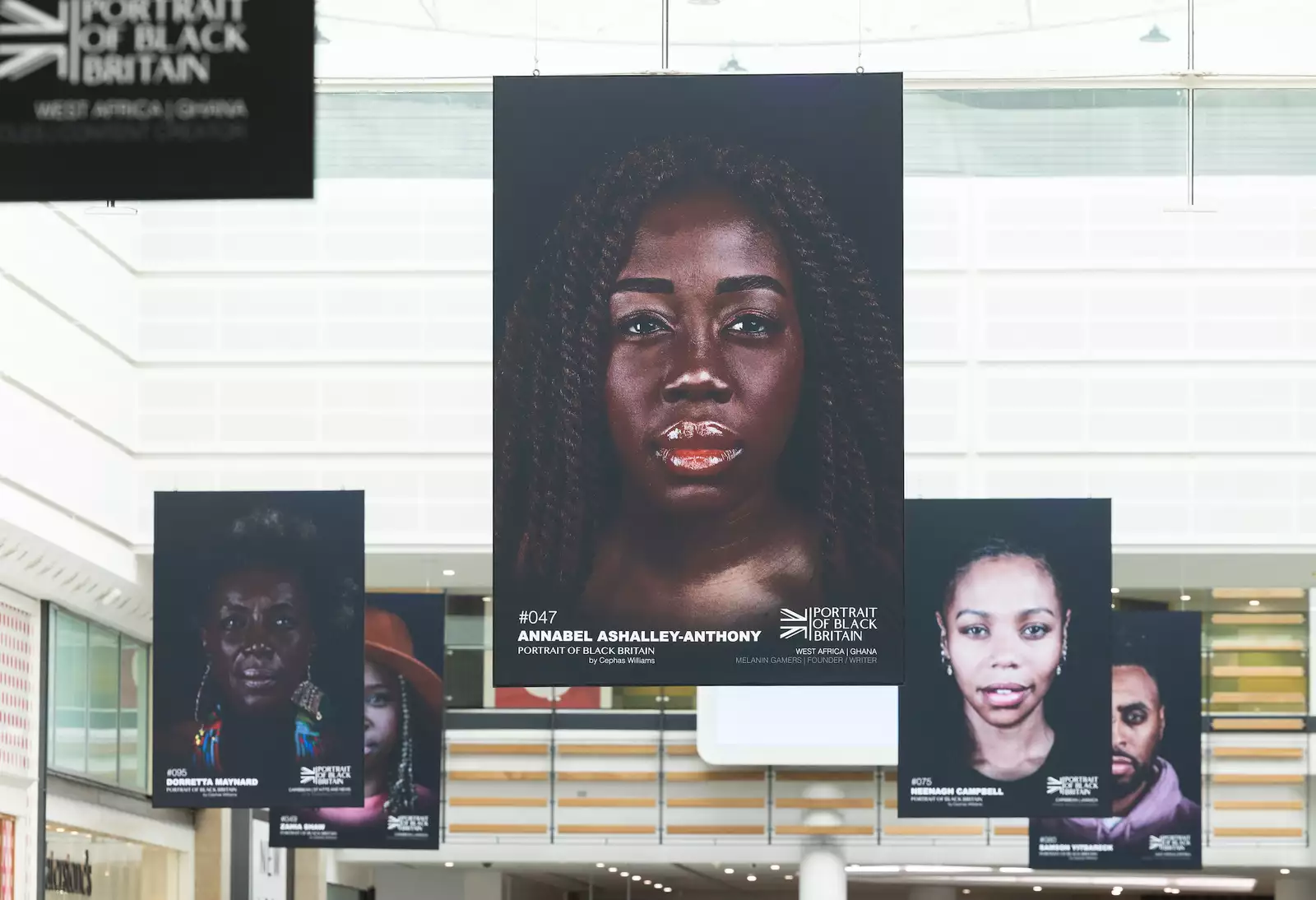 Photo of exhibition Portraits of Black Britain in the Arndale Centre Manchester