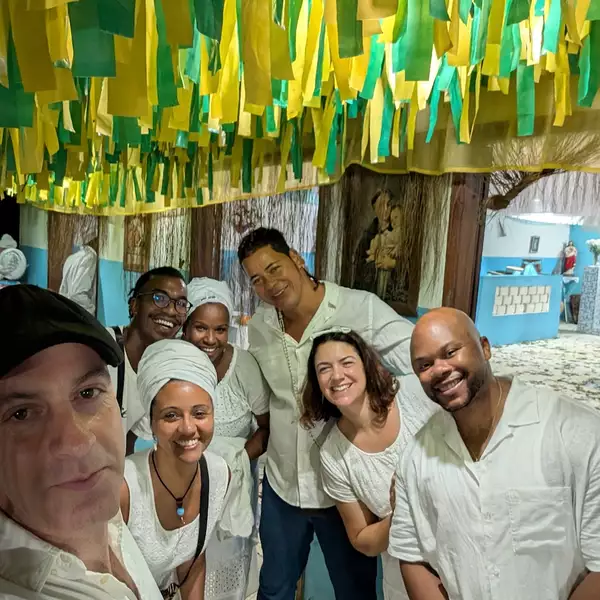 A selfie of Omid Asadi and friends at the Sacatar Institute