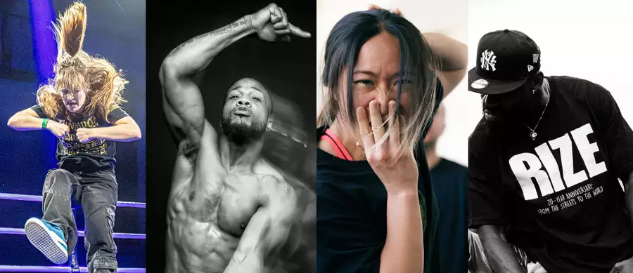 Composite image of the four dancers, all krumping