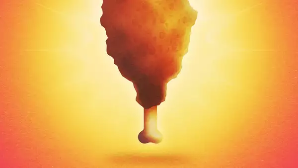 Illustration of a chicken drumstick on a yellow gradient background