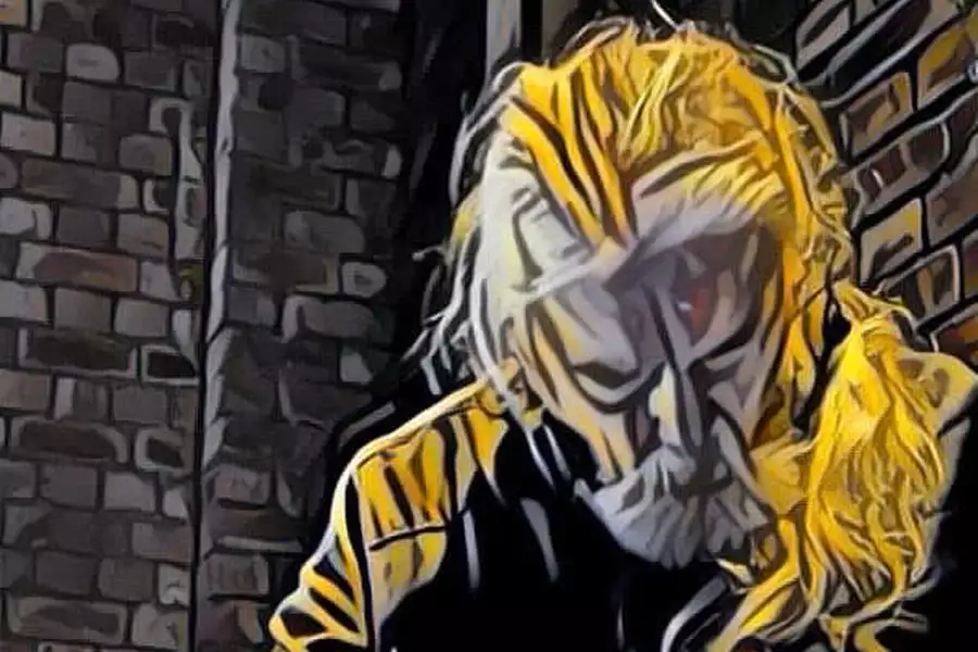 Cartoon-style photo of Colin Curtis DJing in front of a brick wall