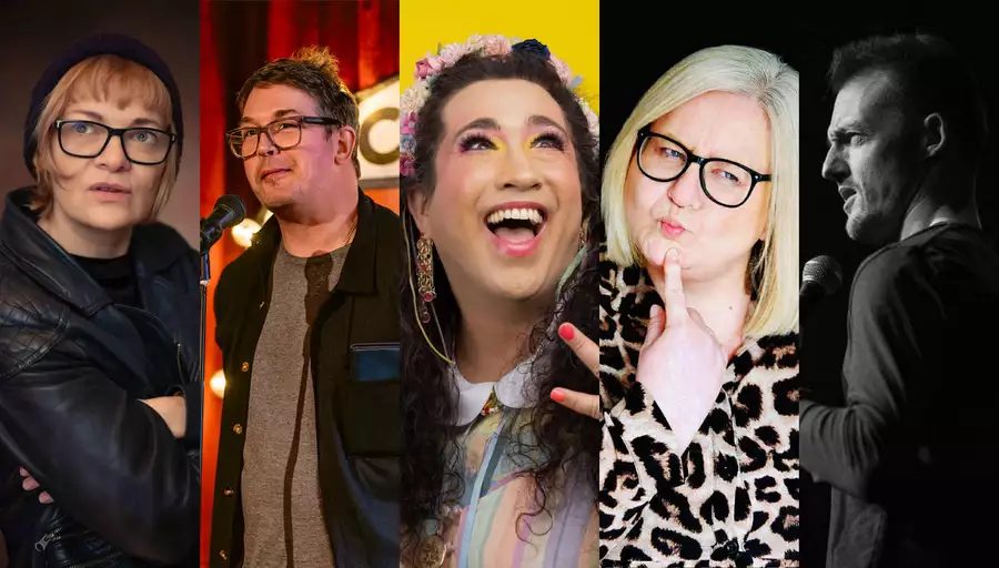 Composite image of the five performers at Crippled with Laughter