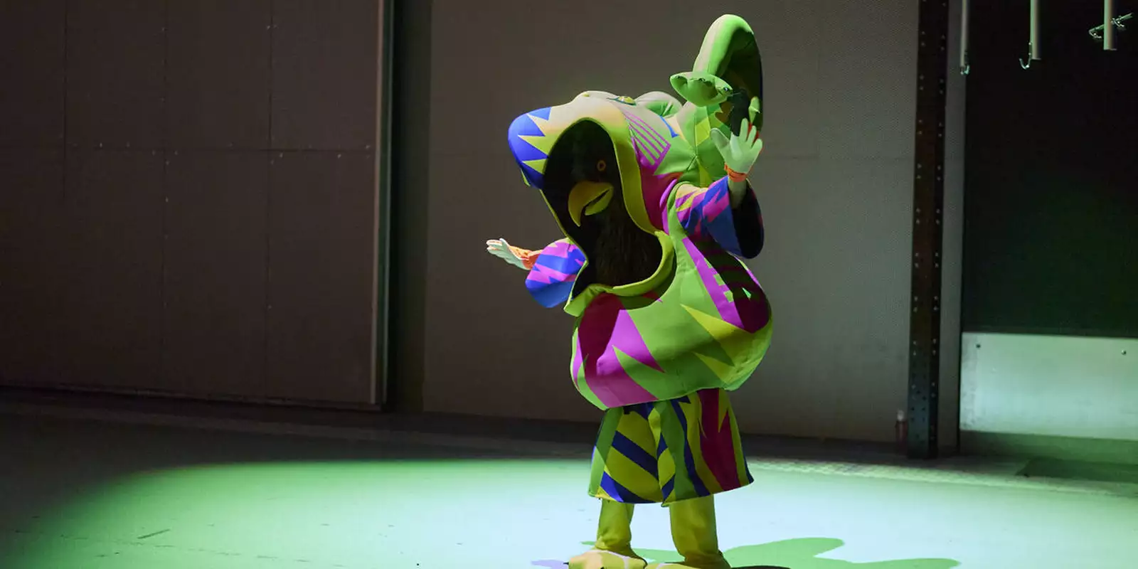 A brightly coloured football mascot as part of Football City, Art United