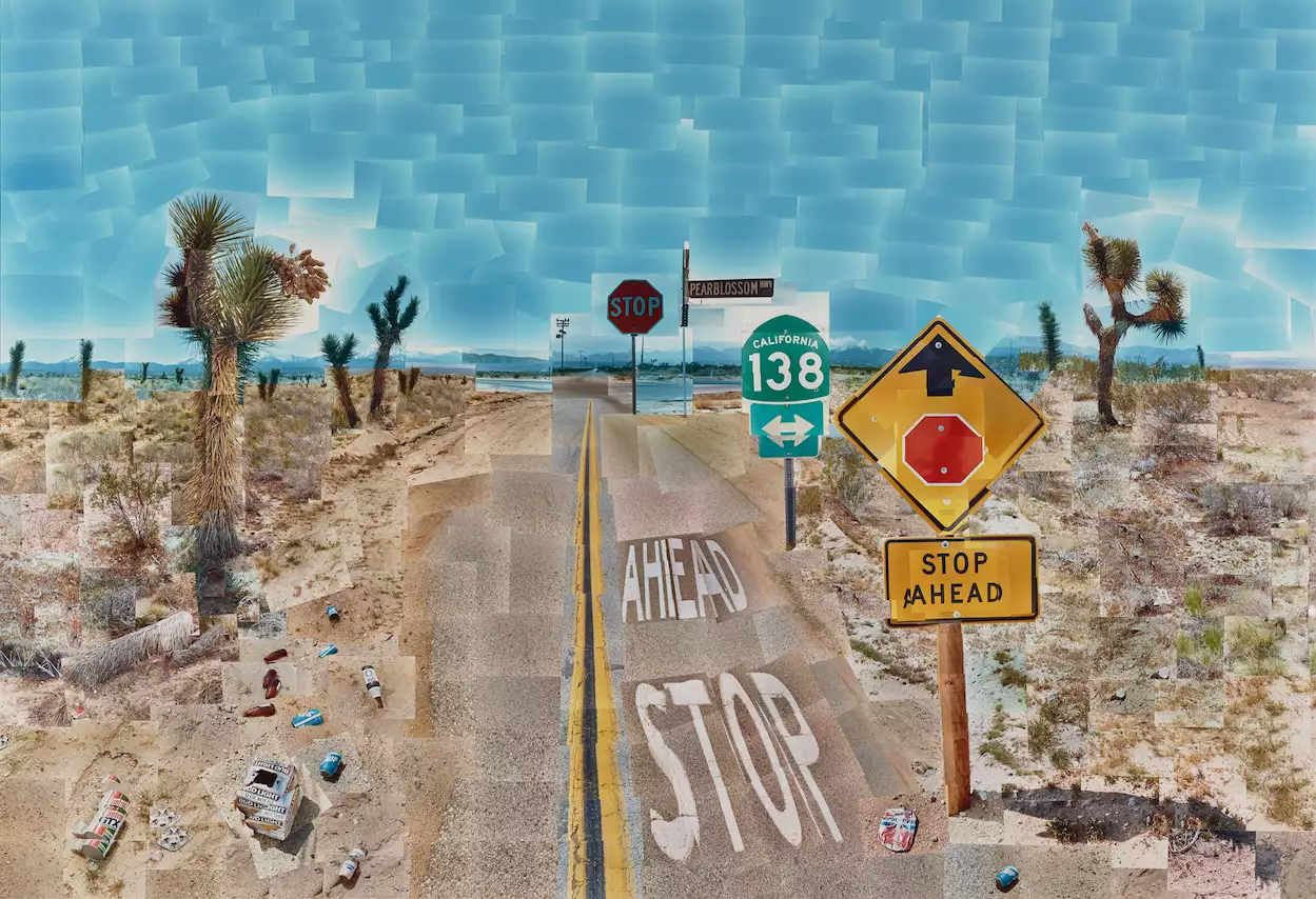 David Hockney's 'Pearlblossom Hwy., 11-18th April 1986' – a photo collage of the highway junction, encompassing multiple perspectives