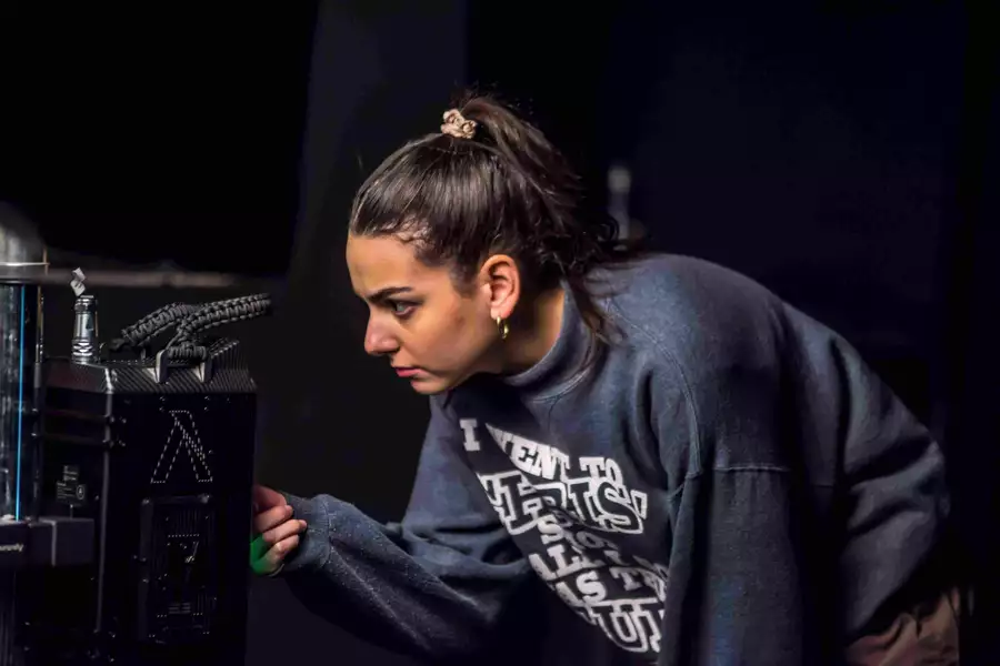 Woman looking into a camera