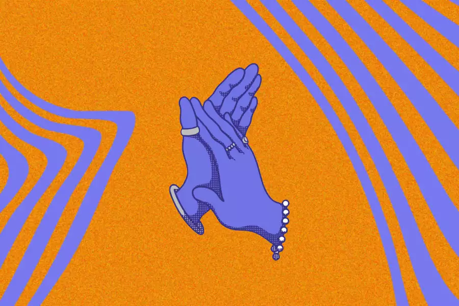 Illustration of two purple hands clapping against an orange background with wavy purple lines.