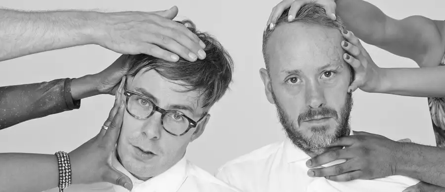 Black and white photograph of Basement Jaxx