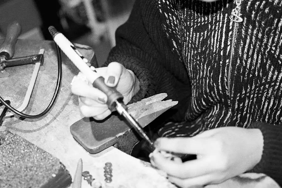 Black and white image of wax carving