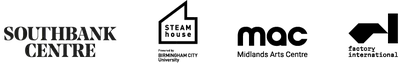 Logos for Southbank Centre, Midlands Art Centre, STEAMhouse Birmingham and Factory International