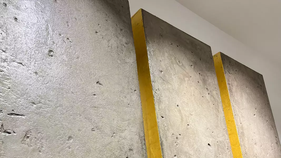 Photograph of Susan Gunn's triptych Ground Evolution