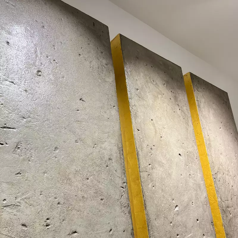 Photograph of Susan Gunn's triptych Ground Evolution