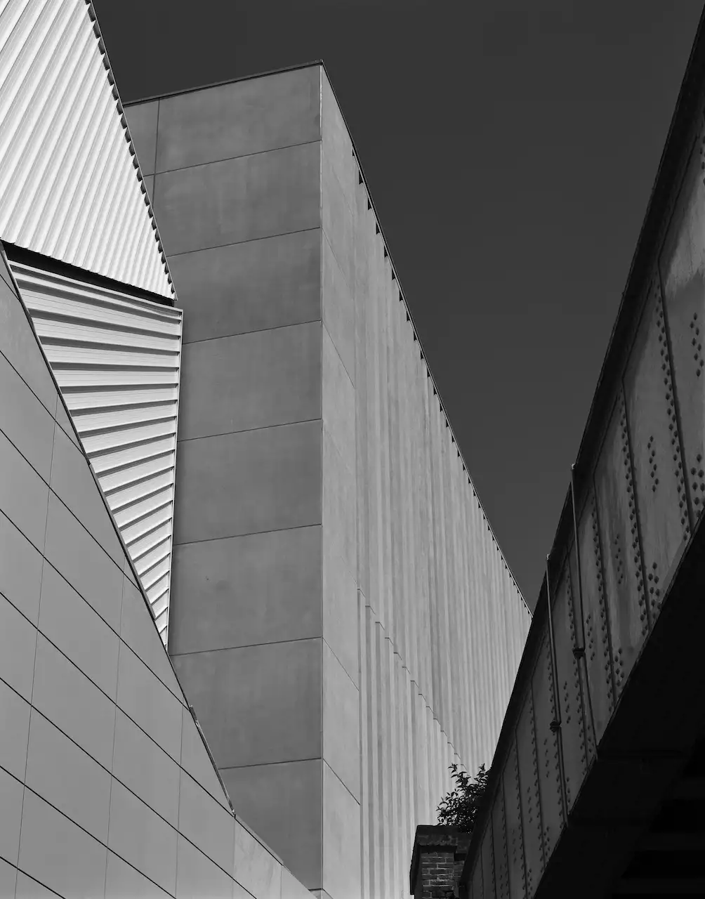 black and white photograph of the outside of the Warehouse and Theatre during the Aviva Studios build