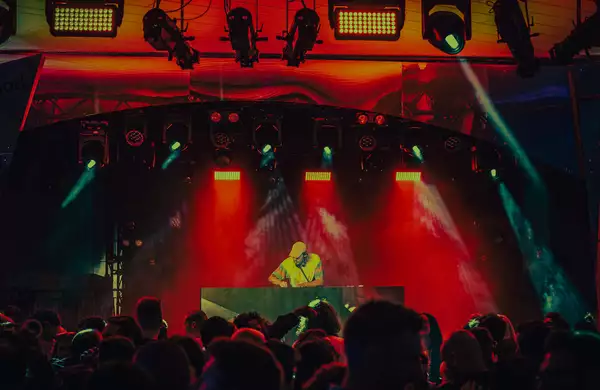 Photograph of Homoelectric party with a DJ and crowd