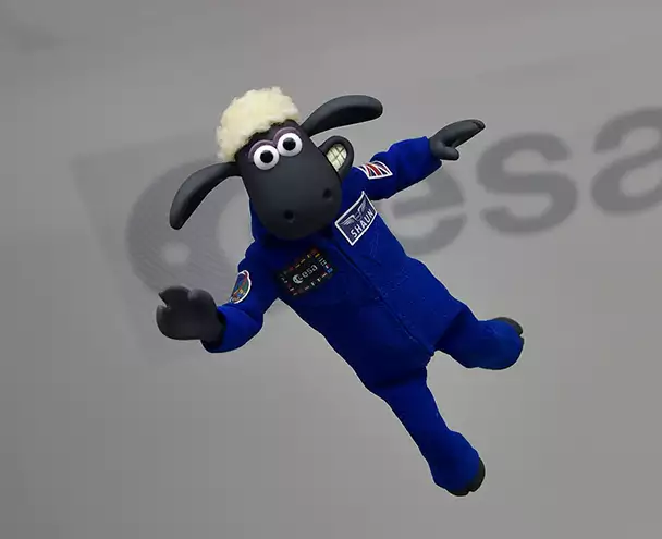 Shaun the Sheep floating in an astronaut outfit