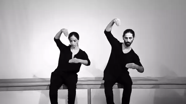 Black and white photo of Selma and Sofiane Ouissi performing