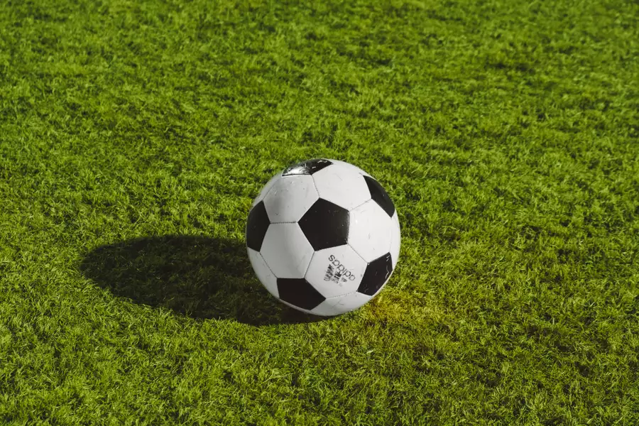 A football on a green football pitch